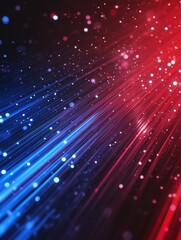 Poster - Abstract red and blue light streaks with bright dots creating a dynamic space effect