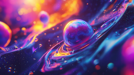 Wall Mural - Abstract space pattern with colorful planets, and swirling cosmic dust in vibrant galactic hues