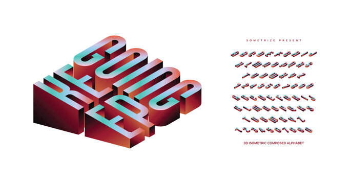 Keep Going: Isometric font display typeface. Composed typography a to z minimal design. vector illustration of word