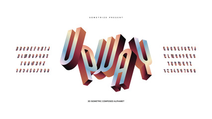 Aufkleber - Upway: Isometric font display typeface. Composed typography a to z minimal design. vector illustration of word