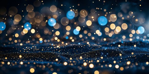 Poster - Glittering blue and gold bokeh lights creating a dreamy and magical atmosphere at night