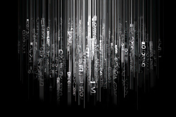 Fototapete - Colorful vertical lines of numbers and letters converge in a striking abstract digital design at night