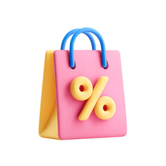 Aufkleber - 3d render pink shopping bag with percentage sign isolated on transparent background