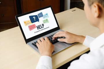 Poster - Help screen on the website provide answer to FAQ frequently asked question snugly with knowledge information and solution by customer support