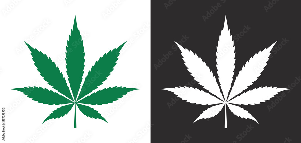 Cannabis Leaf Icon Green and White on Black and White Background Stock ...