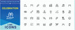 © Rubbble - Celebration line icon set. Contains related to entertainment, festival, fun, party, entertain, event and more. Party icon pack. Outline icons collection. Pictogram and infographic.