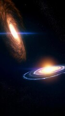 Wall Mural - dramatic space scene featuring swirling colorful spiral galaxies with brilliant bright core in vast 