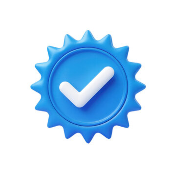 Blue 3d check mark badge seal isolated on transparent background