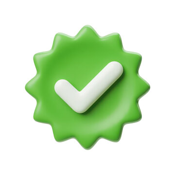 Green 3d check mark badge seal isolated on transparent background