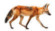 © Ingrid - A reddish brown maned wolf with long legs walking in a side profile view against a transparent area on transparent background