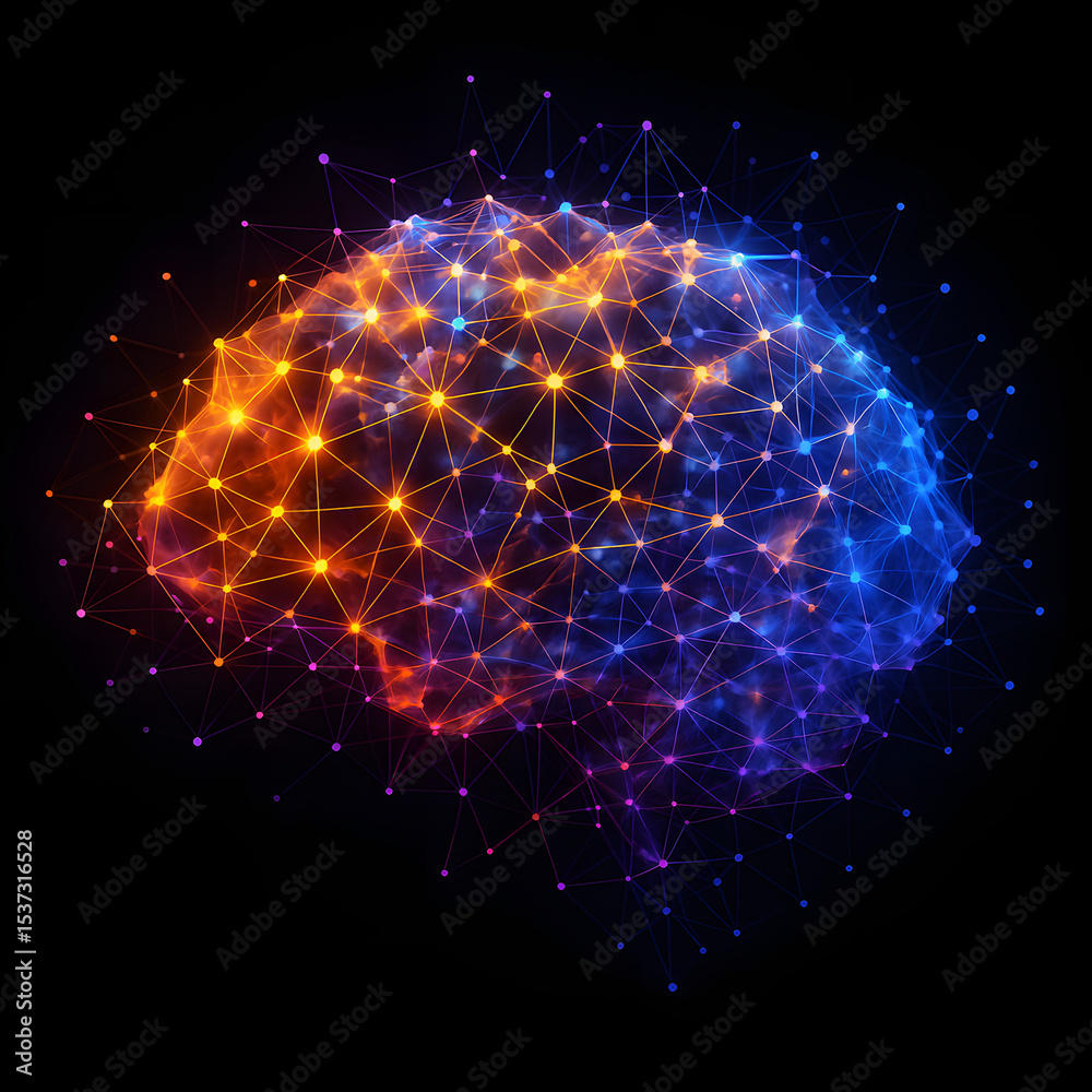 artistic representation of neural network shaped like human brain ...