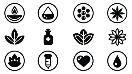Poster - Collection of natural health and wellness icons depicting herbs water and medical elements