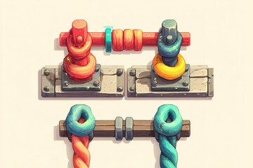 Poster - Colorful and detailed rope knot design on wooden bases for crafting or decoration purposes