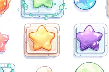 Fototapete - Colorful star-shaped objects arranged in a playful pattern on a light backdrop showcasing vibrant hues