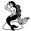 © Jannatun - Black and white mermaid illustration sitting on rock