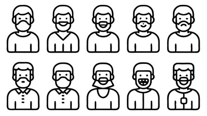 Poster - Diverse set of men's avatar icons featuring various facial hair styles and expressions
