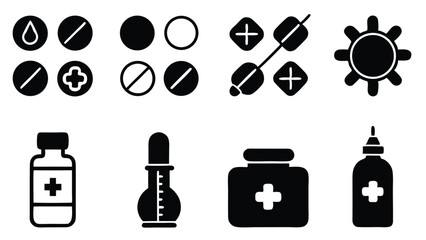 Poster - Set of medicine icons and medical illustrations for health and pharmaceutical use