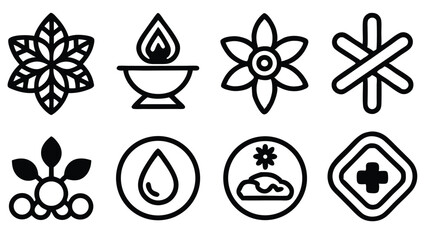 Poster - Set of minimalist vector icons depicting nature wellness and health elements