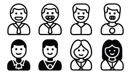 Poster - Simplified and illustrated collection of various smiling people characters in clean black and white style