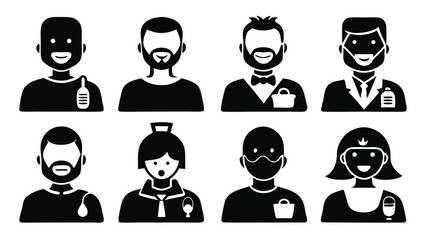 Poster - Stylized black and white icons depicting diverse professions and modern personalities