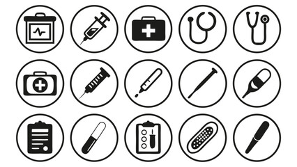 Poster - Vector icons set representing medical equipment and healthcare instruments for various purposes