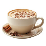 Cup of cappuccino coffee with cinnamon isolated on transparent background