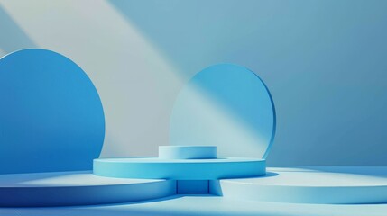 Poster - Elegant Blue Abstract Background with Circular Platforms Ideal for Product Displays and Minimalist Designs