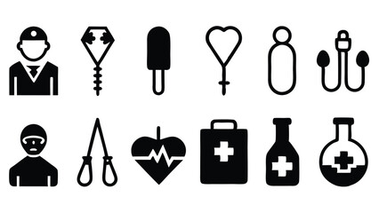 Poster - Black and white medical icons depicting healthcare treatment and related concepts