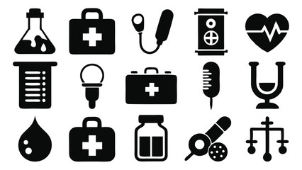 Poster - Black and white medical icons representing health and healthcare concepts for design
