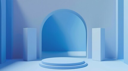 Poster - Serene Blue Architectural Design Minimalist Stage Podium Abstract Background