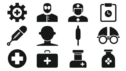 Poster - Collection of medical and healthcare icons in a clean and minimalist black and white design
