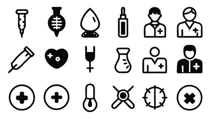 Poster - Collection of medical icons depicting healthcare symbols and hospital related elements in black and white