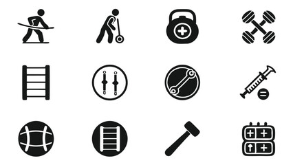 Poster - Black and white icon set representing fitness gym equipment medical and other concepts