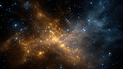 Poster - Vibrant Nebula With Golden Dust and Blue Stars, Representing Cosmic Wonder and Exploration