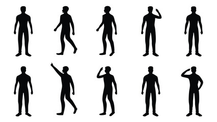 Poster - Collection of stylized human silhouettes in various poses illustrating human movement and gestures