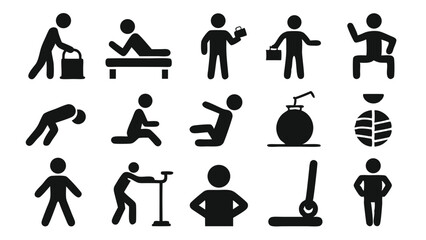 Poster - Collection of vector pictograms showing everyday activities and exercises depicting simple silhouettes