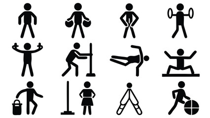 Poster - Diverse collection of black and white stick figure illustrations depicting various activities