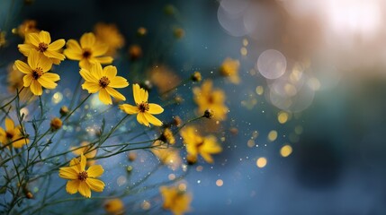 Aufkleber - Vibrant Yellow Flowers in Dreamy Bokeh, Ideal for Springtime Greetings and Floral Design