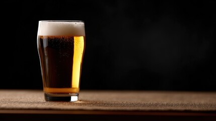 Poster - Refreshing Pint of Beer With Frothy Head on Table, Representing Celebrations and Happy Hour