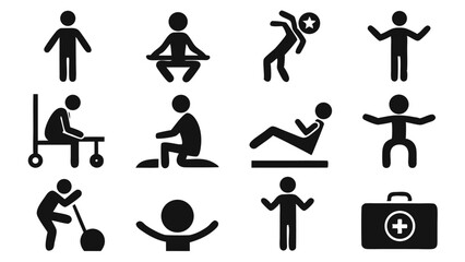 Poster - Set of simple black and white human figures in different poses and activities