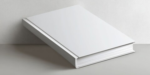 Poster - Blank White Hardcover Book Mockup Leaning Against Wall, Ideal for Cover Design and Publication
