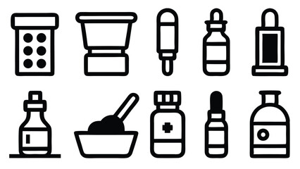 Poster - Set of stylized medicine related icons in black and white for medical and healthcare applications