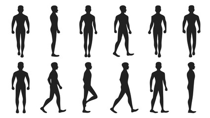 Poster - Vector silhouette illustrations depicting different poses and movement of human male figure