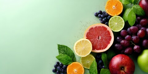 Poster - Fresh Citrus Fruits and Berries with Water Droplets, Representing Healthy Eating and Nutrition