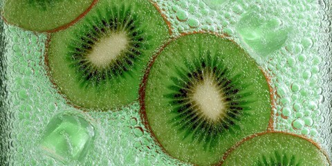 Poster - Kiwi Slices Floating in Sparkling Water, Representing Refreshment and Healthy Lifestyle Choices