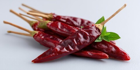 Poster - Pile of Red Chili Peppers on White Surface, Representing Culinary Arts and Food Photography