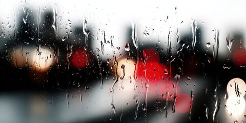 Poster - Rain Drops on Window With Bokeh Lights, Representing City Life and Urban Atmosphere