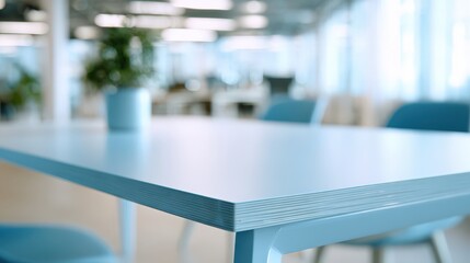 Poster - Modern Office Space With Long Table and Plant, Depicting Workplace Collaboration and Productivity