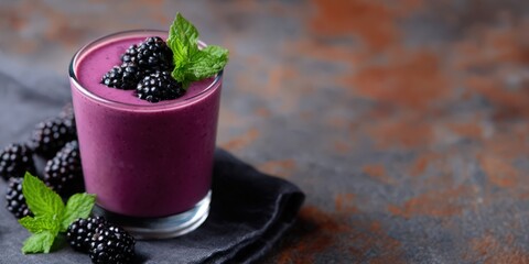 Poster - Blackberry Smoothie in Glass With Mint Garnish, Representing Healthy Eating and Fresh Lifestyle