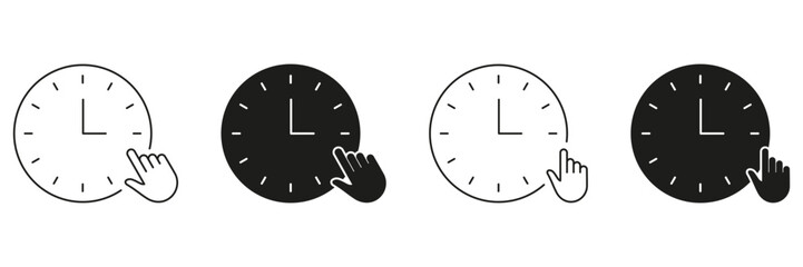 Fototapete - Clock With Hand Pointer Line And Solid Icon Set. Time Management, Scheduling, And User Interaction Symbol Collection. Concept Of Setting Alarms And Reminders. Isolated Vector Illustration